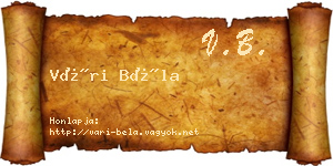 Vári Béla névjegykártya